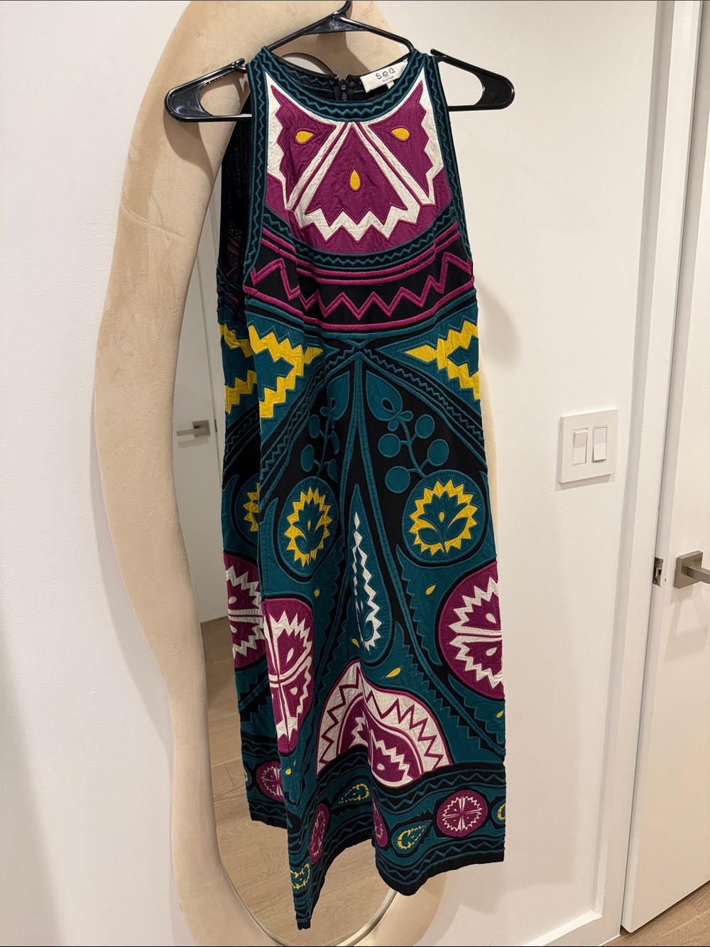 Sea Teal, Purple & Yellow Embroidered Maxi Dress